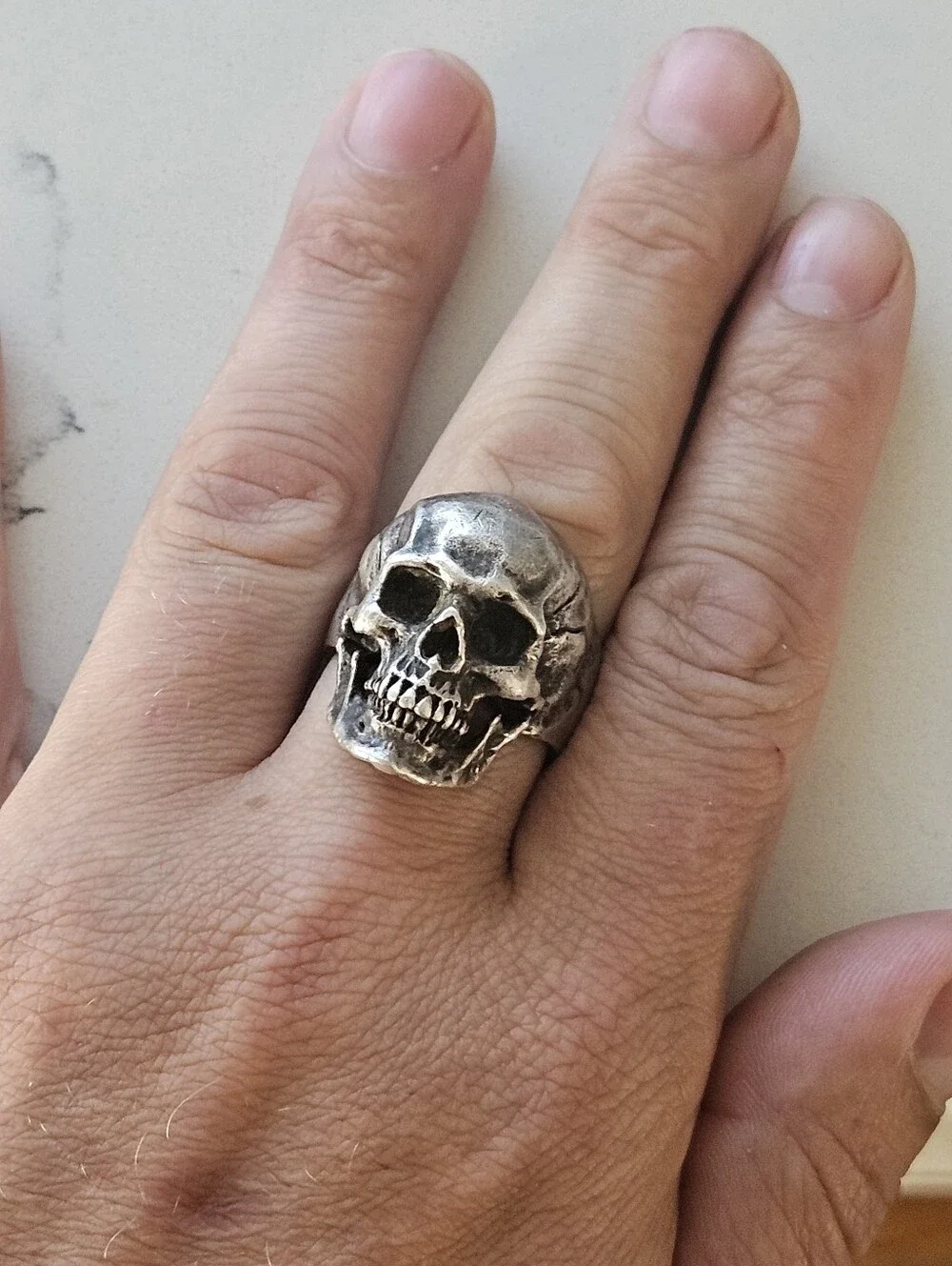 Massive Mens Vintage 925 Sterling Silver Skull Biker Ring Size 13.5